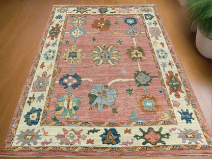 Oushak Pink/ivory 9X12 Handmade Wool Rug # 12195