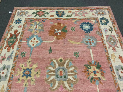 Oushak Pink/ivory 9X12 Handmade Wool Rug # 12195