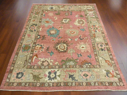 Pink/Soft Green 9X12 Oushak Handmade Wool Rug # 12213