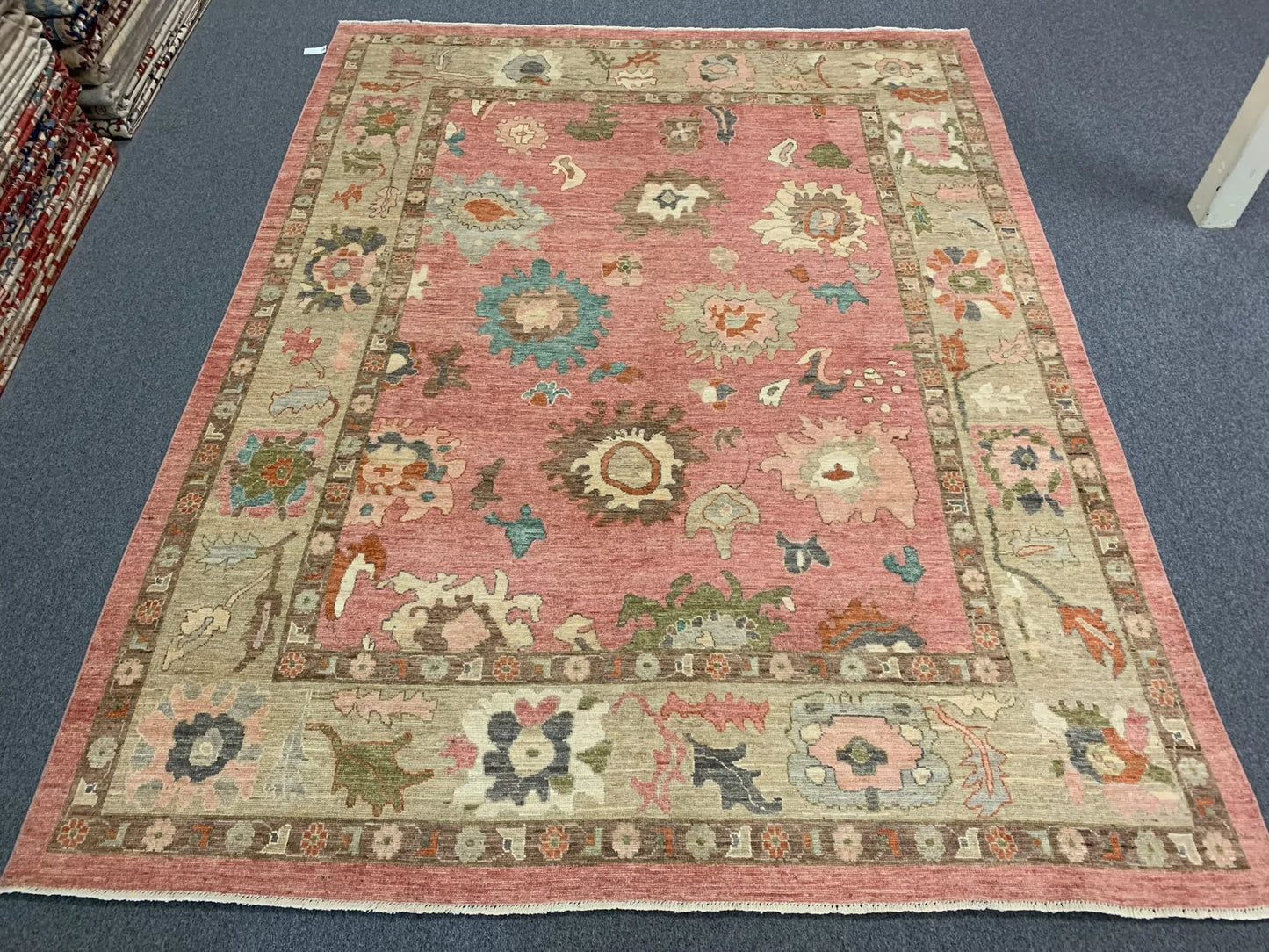 Pink/Soft Green 9X12 Oushak Handmade Wool Rug # 12213