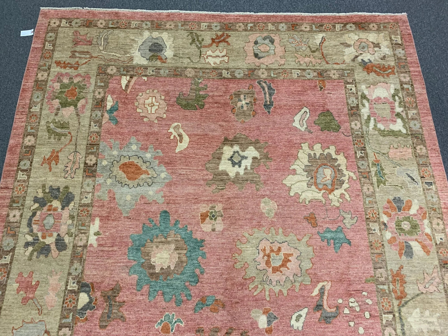 Pink/Soft Green 9X12 Oushak Handmade Wool Rug # 12213