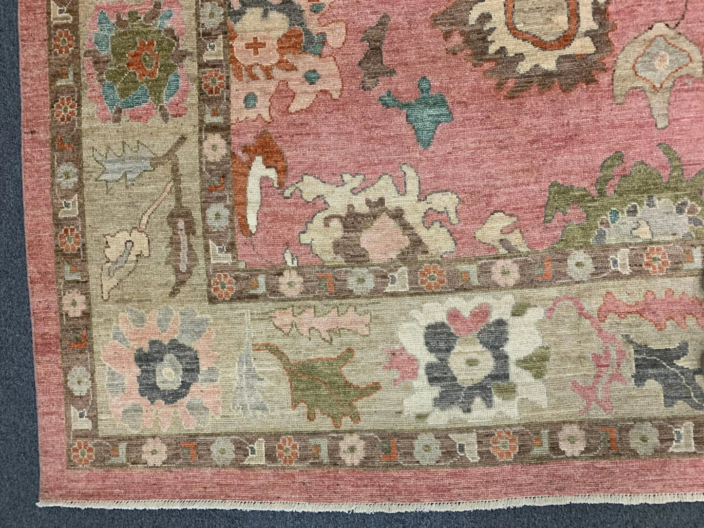 Pink/Soft Green 9X12 Oushak Handmade Wool Rug # 12213