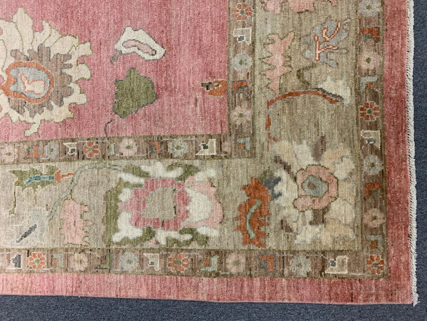 Pink/Soft Green 9X12 Oushak Handmade Wool Rug # 12213