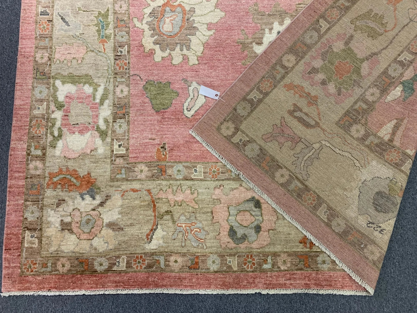 Pink/Soft Green 9X12 Oushak Handmade Wool Rug # 12213