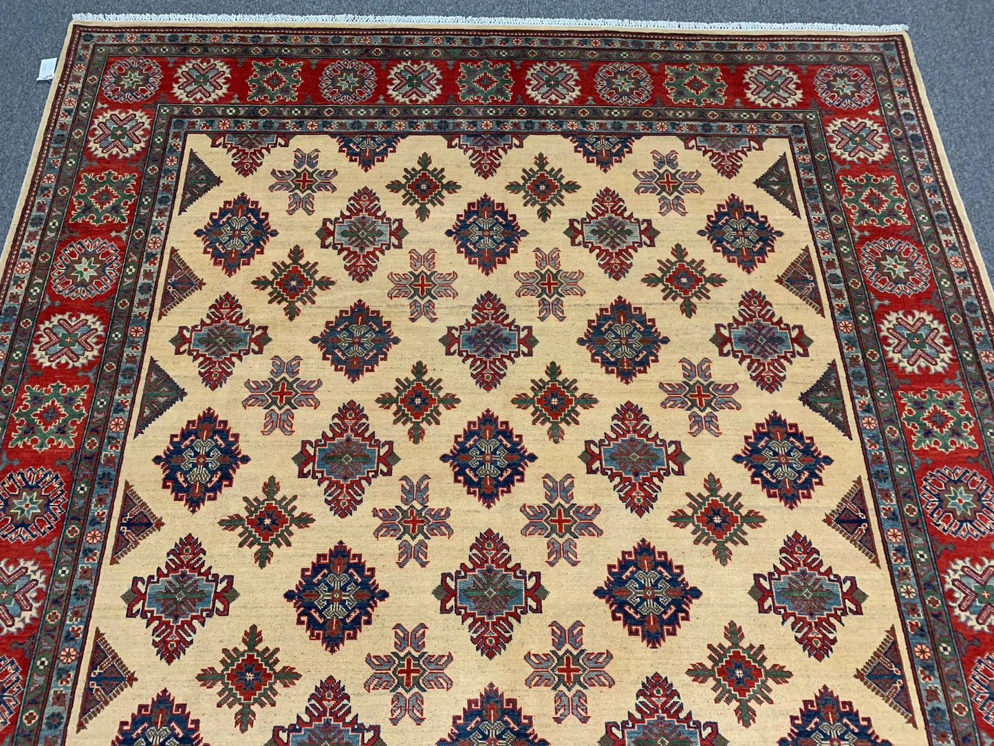 Beige/Red Kazak 9X11 Handmade Wool Rug # 11636