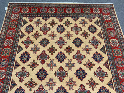 Beige/Red Kazak 9X11 Handmade Wool Rug # 11636