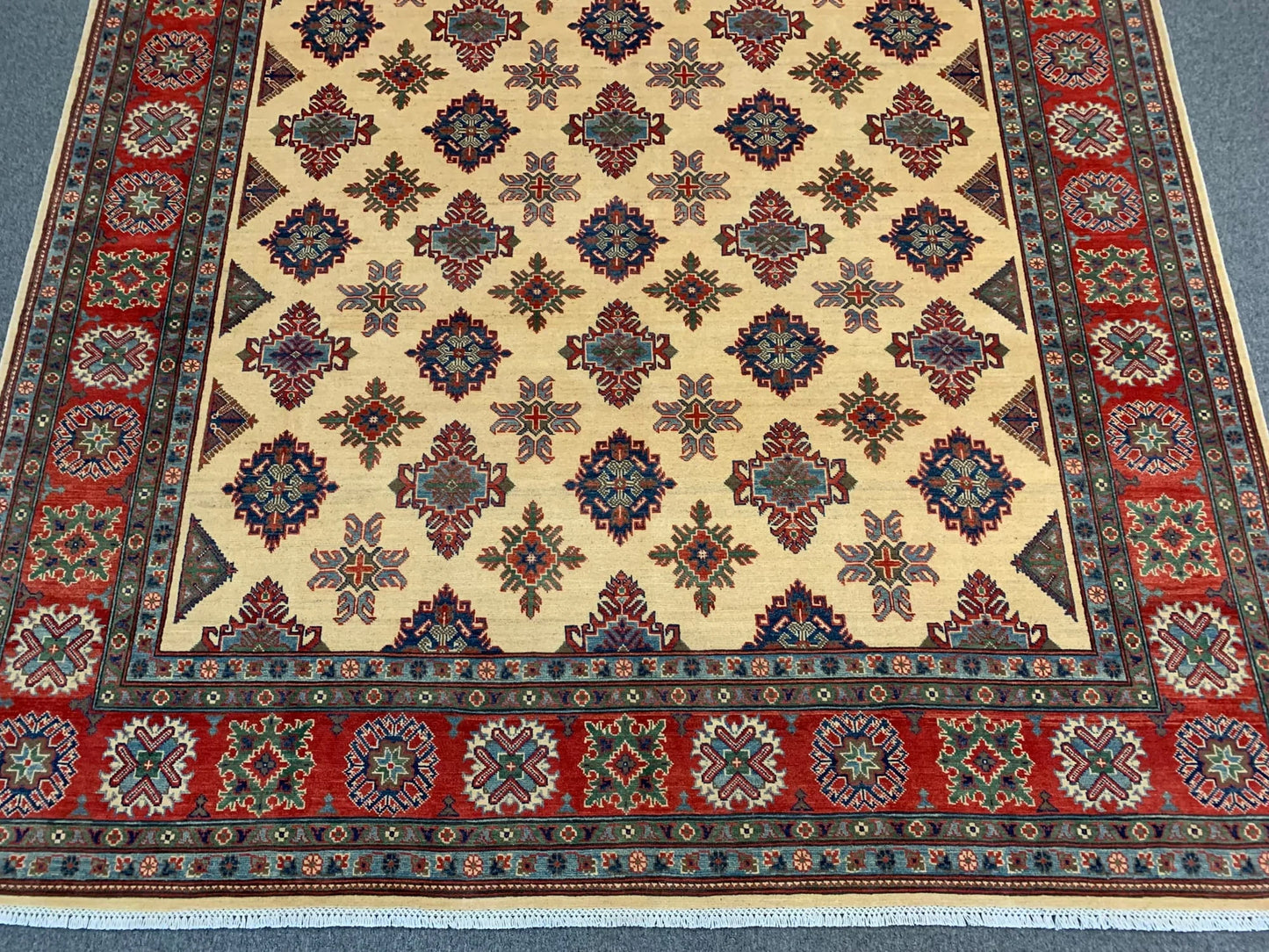 Beige/Red Kazak 9X11 Handmade Wool Rug # 11636