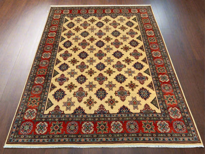 Beige/Red Kazak 9X11 Handmade Wool Rug # 11636