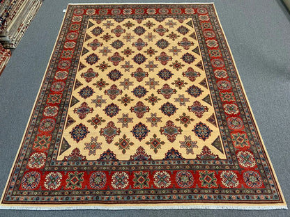 Beige/Red Kazak 9X11 Handmade Wool Rug # 11636