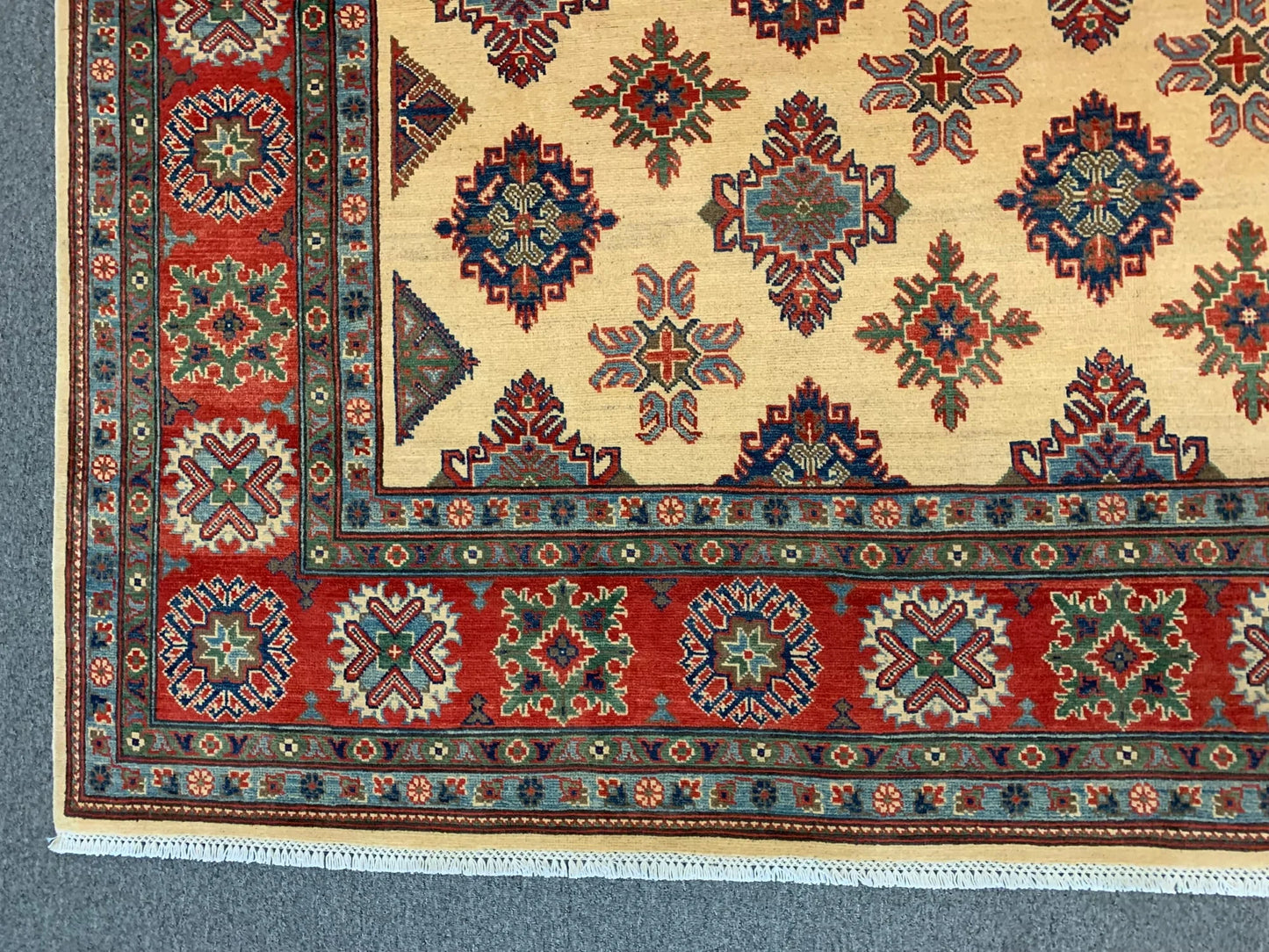 Beige/Red Kazak 9X11 Handmade Wool Rug # 11636