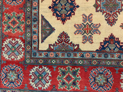 Beige/Red Kazak 9X11 Handmade Wool Rug # 11636