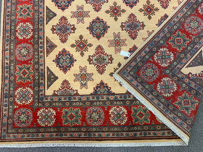 Beige/Red Kazak 9X11 Handmade Wool Rug # 11636