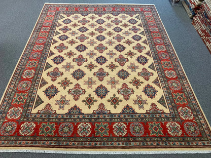 Beige/Red Kazak 9X11 Handmade Wool Rug # 11636