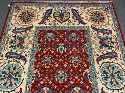 Mahal Floral 10X14 Handmade Wool Rug # 11255