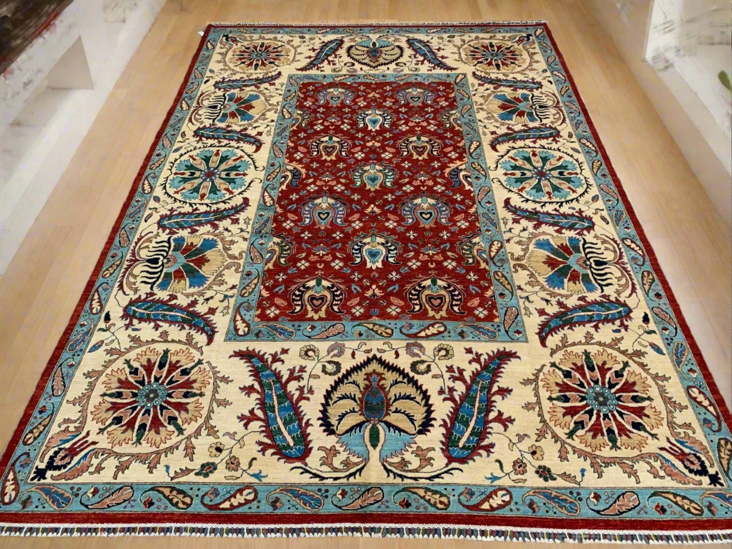 Mahal Floral 10X14 Handmade Wool Rug # 11255