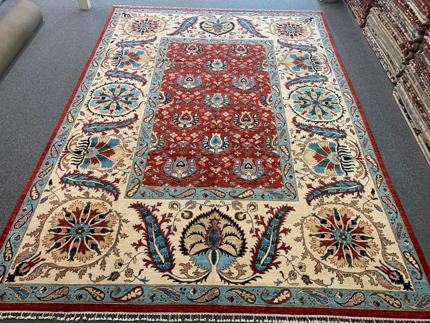 Mahal Floral 10X14 Handmade Wool Rug # 11255