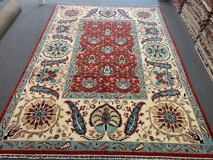 Mahal Floral 10X14 Handmade Wool Rug # 11255