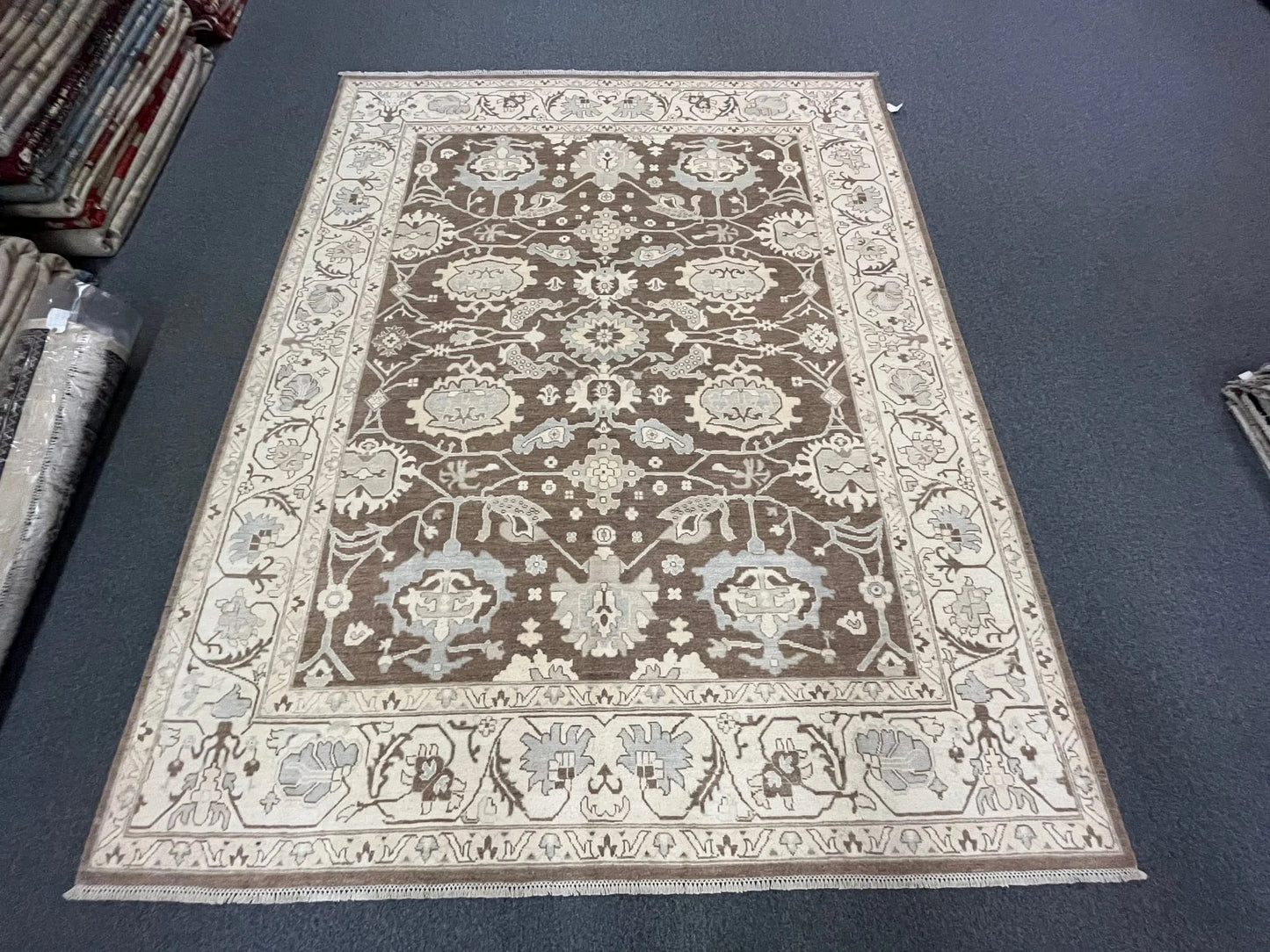 Oushak Brown/Beige 8X10 Handmade Wool Rug # 11514