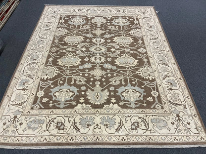 Oushak Brown/Beige 8X10 Handmade Wool Rug # 11514