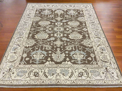 Oushak Brown/Beige 8X10 Handmade Wool Rug # 11514