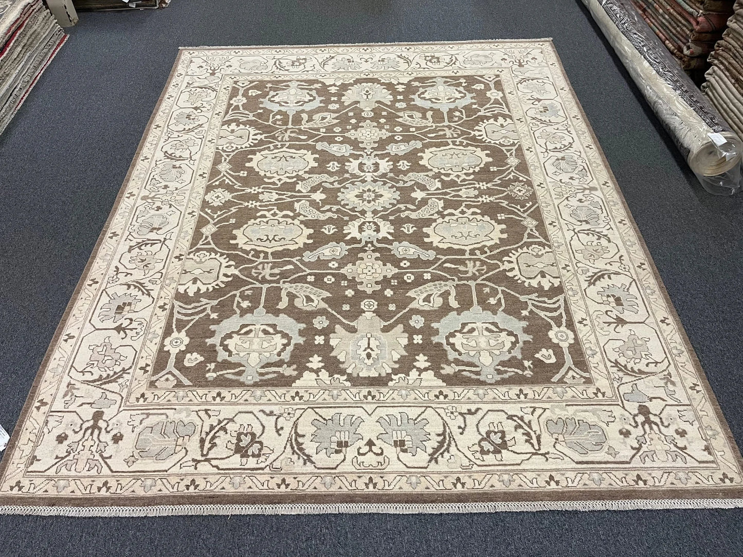 Oushak Brown/Beige 8X10 Handmade Wool Rug # 11514