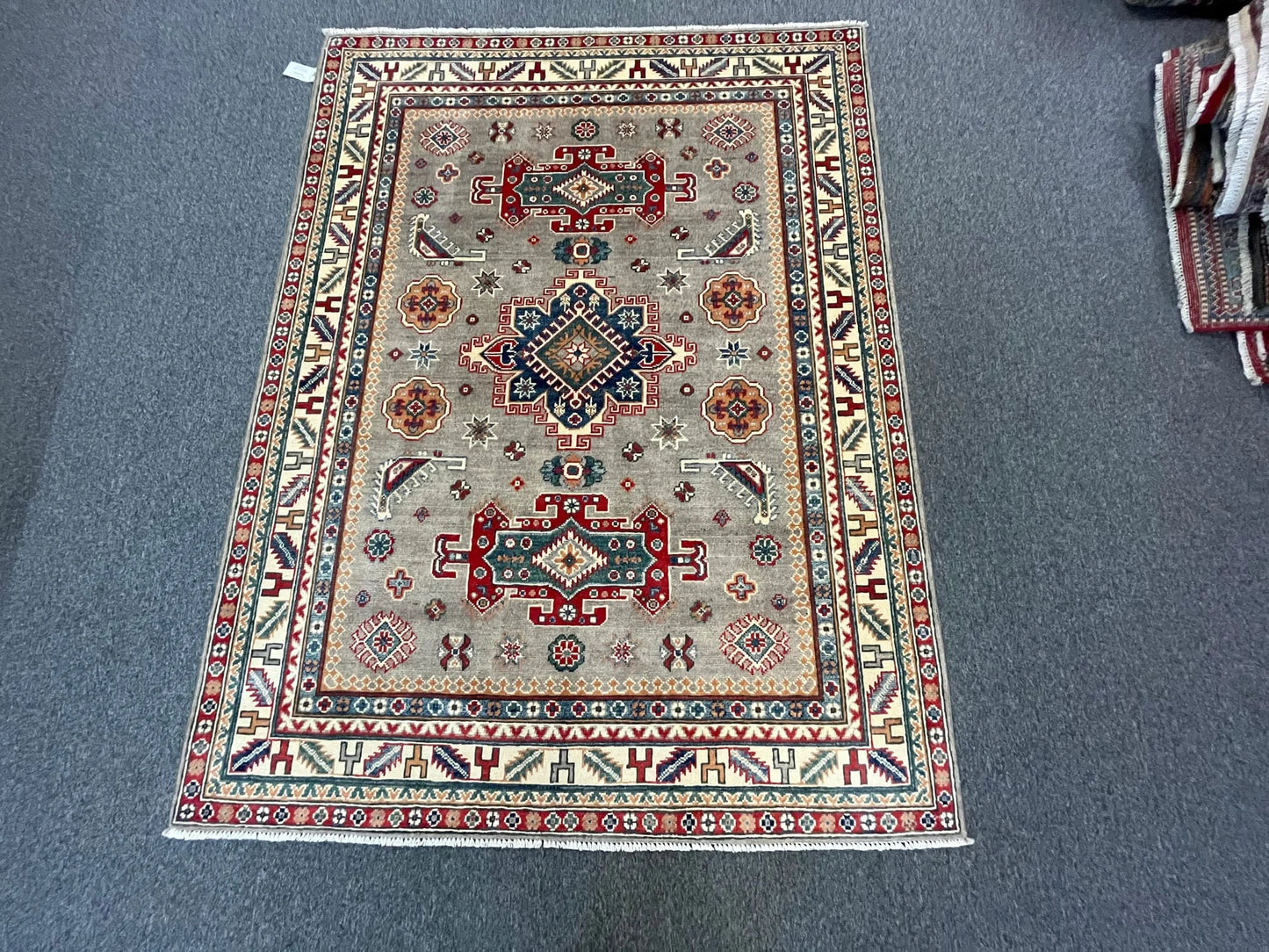 Kazak Gray Brown 5X7 Handmade Wool Rug # 12537