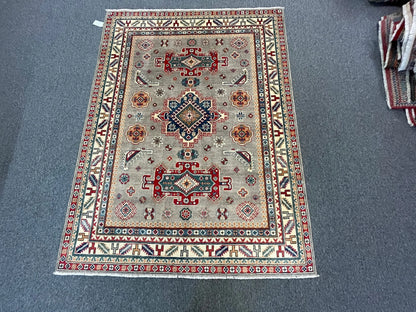 Kazak Gray Brown 5X7 Handmade Wool Rug # 12537