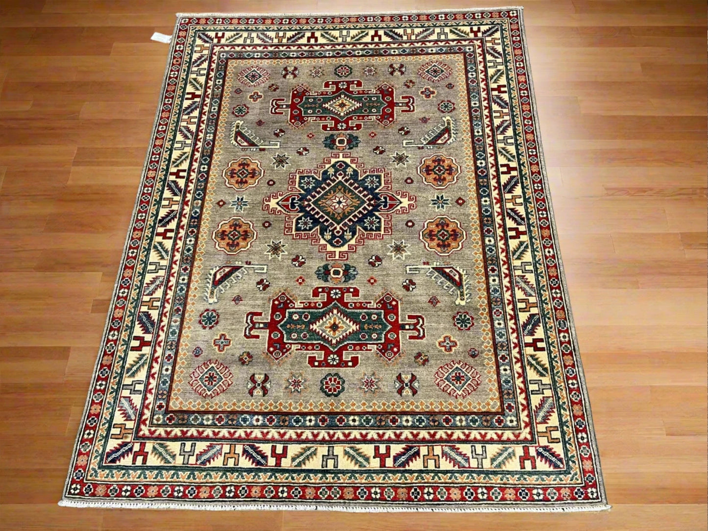 Kazak Gray Brown 5X7 Handmade Wool Rug # 12537