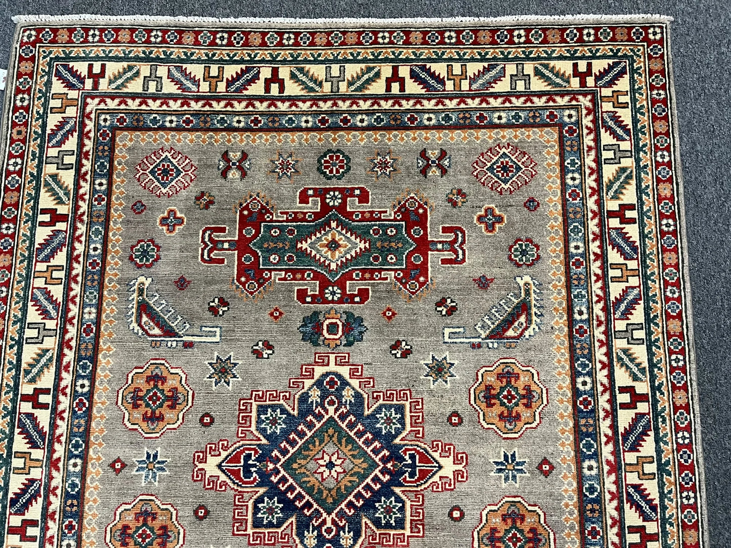 Kazak Gray Brown 5X7 Handmade Wool Rug # 12537