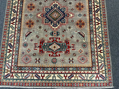 Kazak Gray Brown 5X7 Handmade Wool Rug # 12537