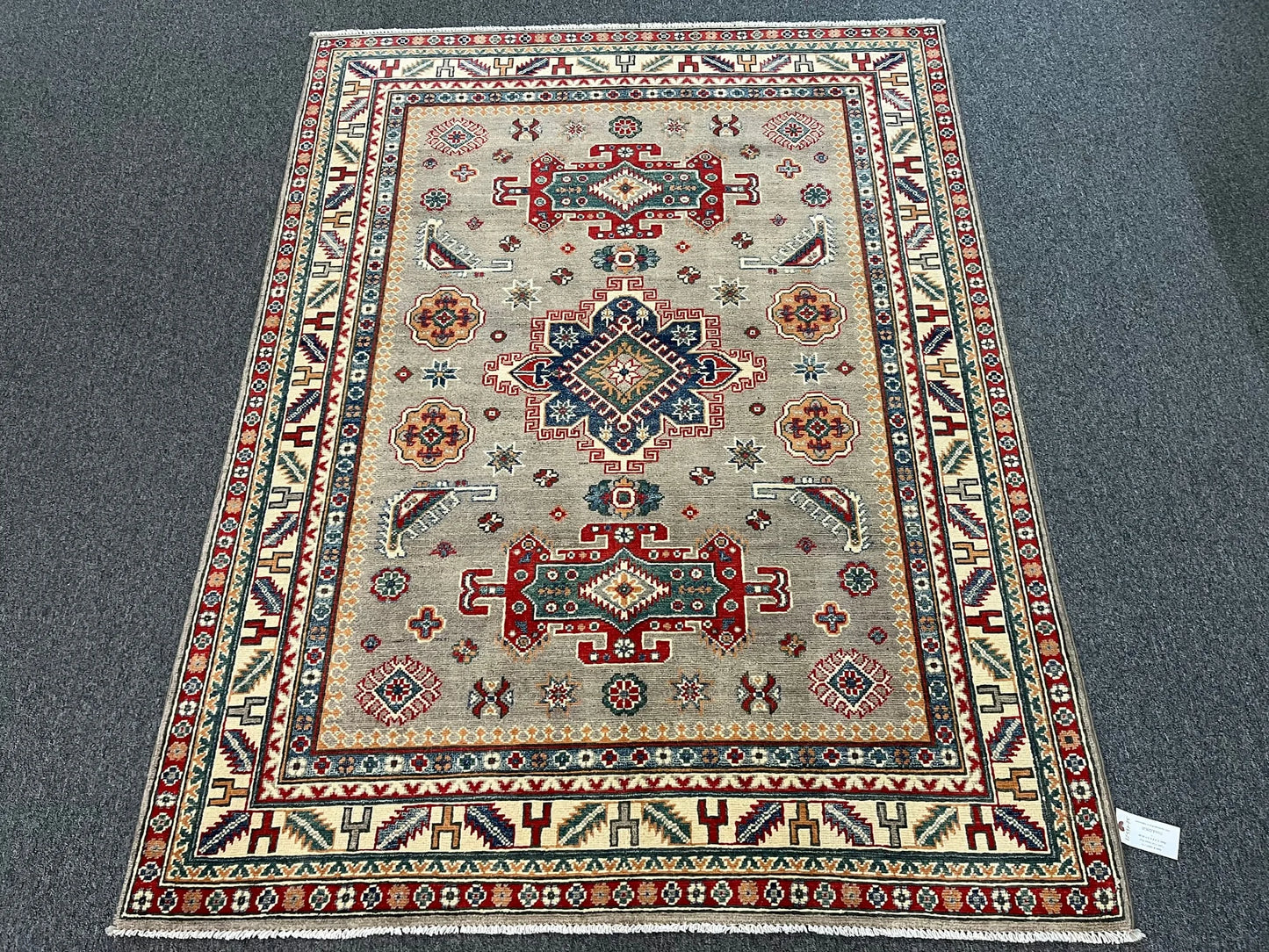 Kazak Gray Brown 5X7 Handmade Wool Rug # 12537