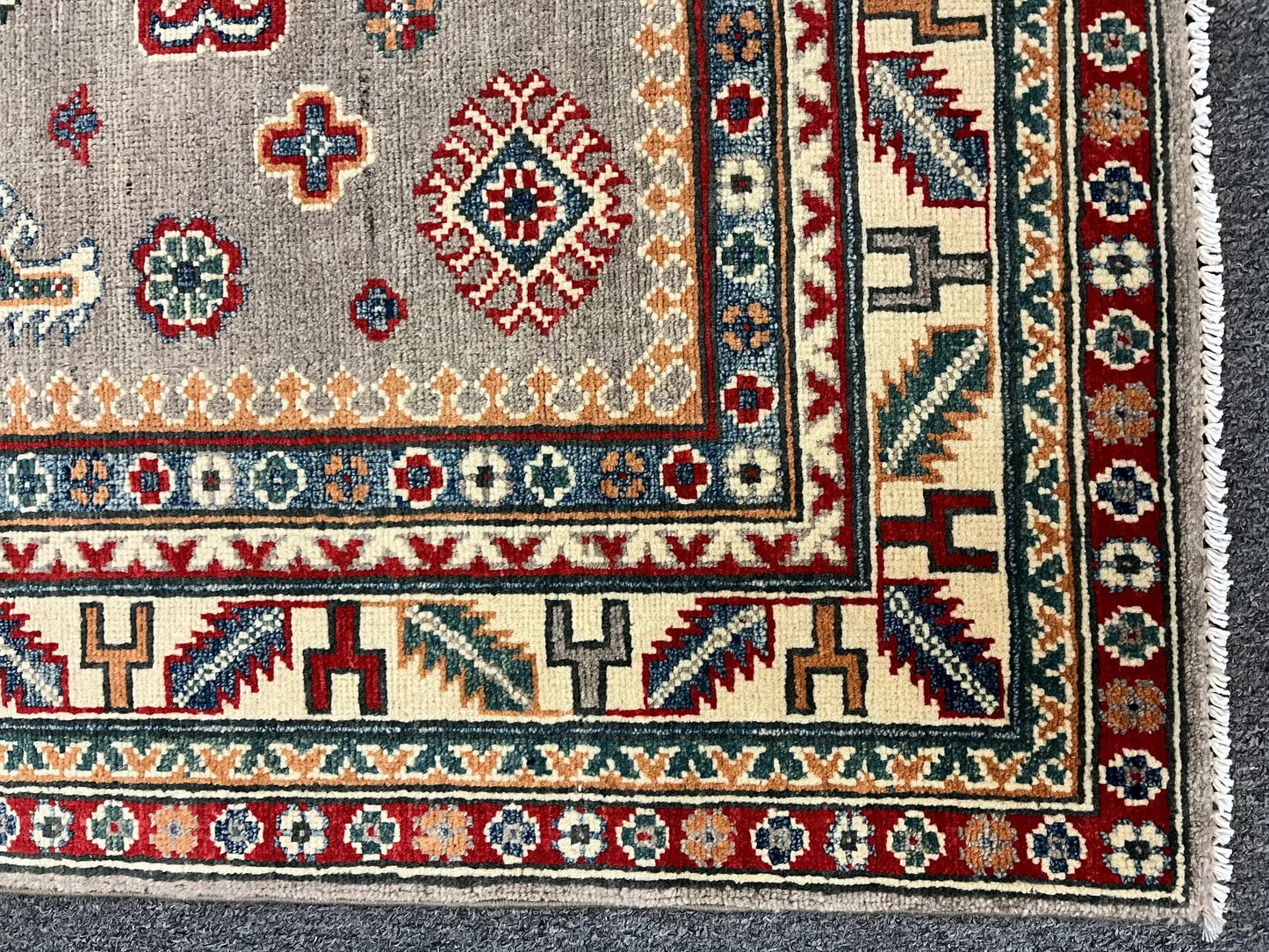 Kazak Gray Brown 5X7 Handmade Wool Rug # 12537