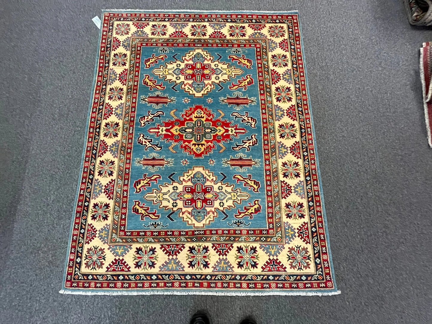 Kazak Light Blue 5X7 Handmade Wool Rug # 12536