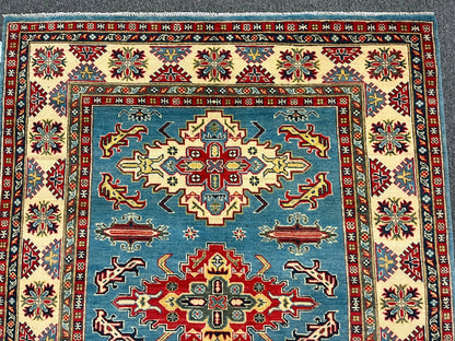 Kazak Light Blue 5X7 Handmade Wool Rug # 12536