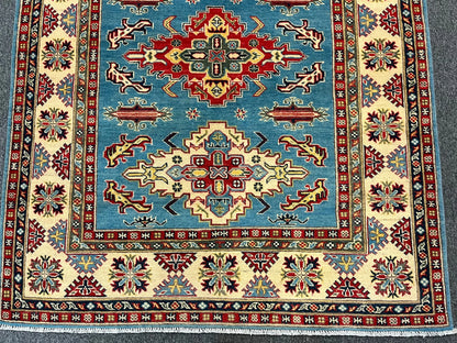 Kazak Light Blue 5X7 Handmade Wool Rug # 12536