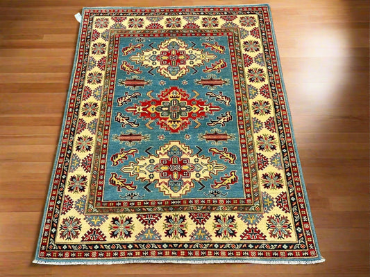 Kazak Light Blue 5X7 Handmade Wool Rug # 12536