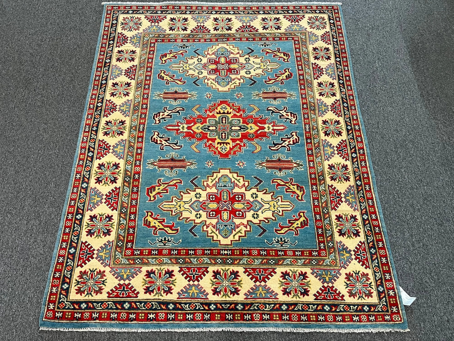 Kazak Light Blue 5X7 Handmade Wool Rug # 12536