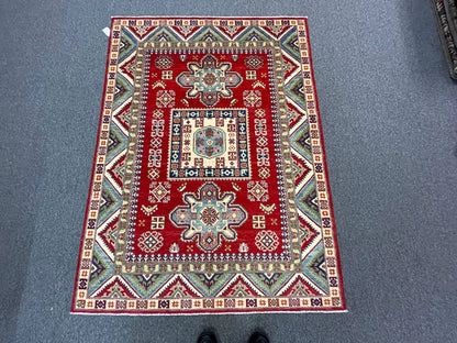 Kazak Red 5X7 Handmade Wool Rug # 12534