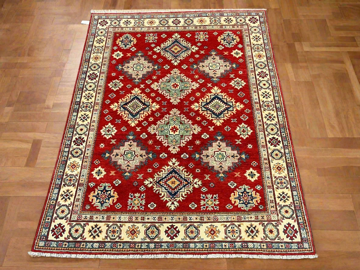 Kazak Red 5X7 Handmade Wool Rug # 12679