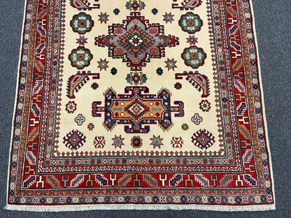 Kazak Ivory/Red 5X7 Handmade Wool Rug # 12676