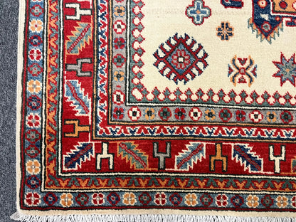 Kazak Ivory/Red 5X7 Handmade Wool Rug # 12676