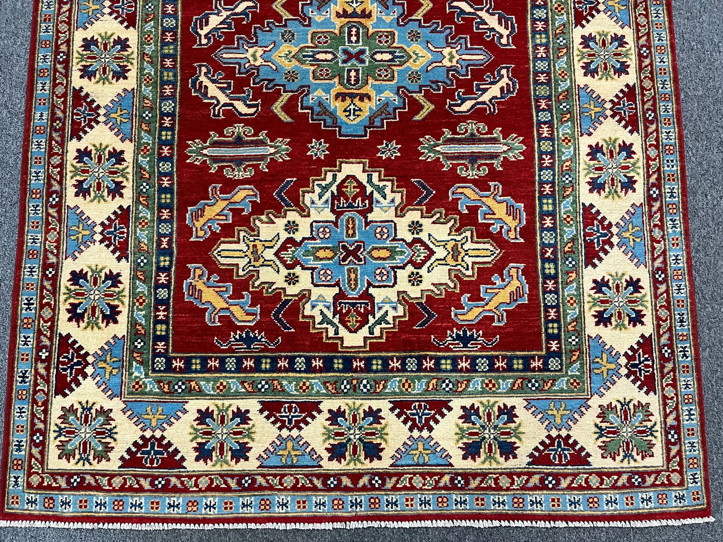 Kazak Geometric Red 5X7 Handmade Wool Rug # 12514