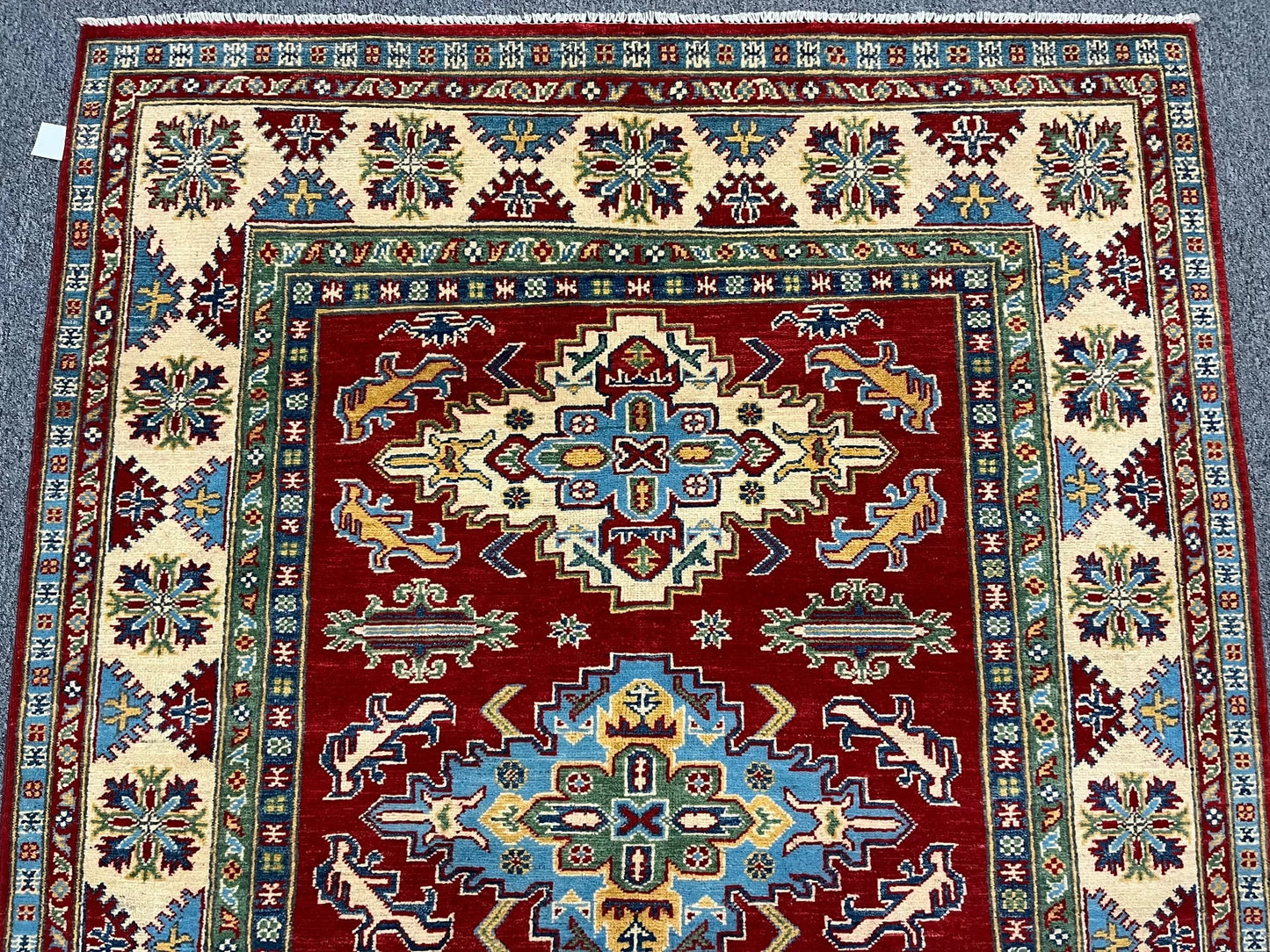 Kazak Geometric Red 5X7 Handmade Wool Rug # 12514