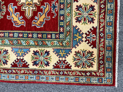 Kazak Geometric Red 5X7 Handmade Wool Rug # 12514