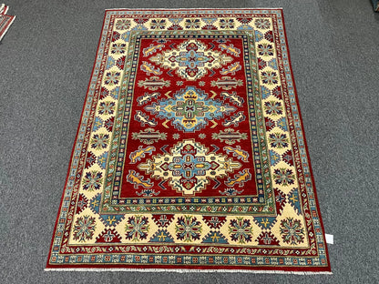 Kazak Geometric Red 5X7 Handmade Wool Rug # 12514