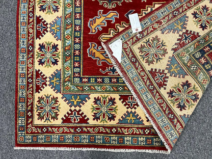 Kazak Geometric Red 5X7 Handmade Wool Rug # 12514