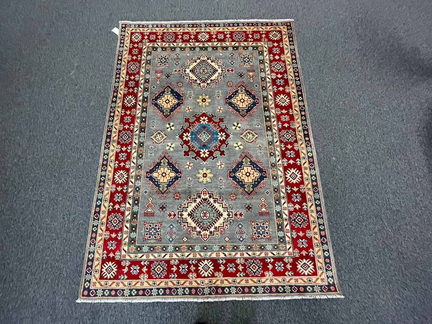 Kazak Gray Brown 5X7 Handmade Wool Rug # 12718