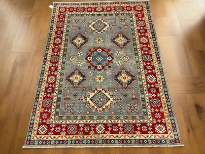 Kazak Gray Brown 5X7 Handmade Wool Rug # 12718