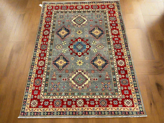 Kazak Gray Brown 5X7 Handmade Wool Rug # 12718