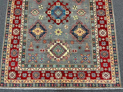 Kazak Gray Brown 5X7 Handmade Wool Rug # 12718